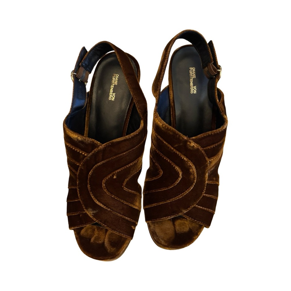 Diane Von Furstenberg Brown Velvet Open Toe Heels
